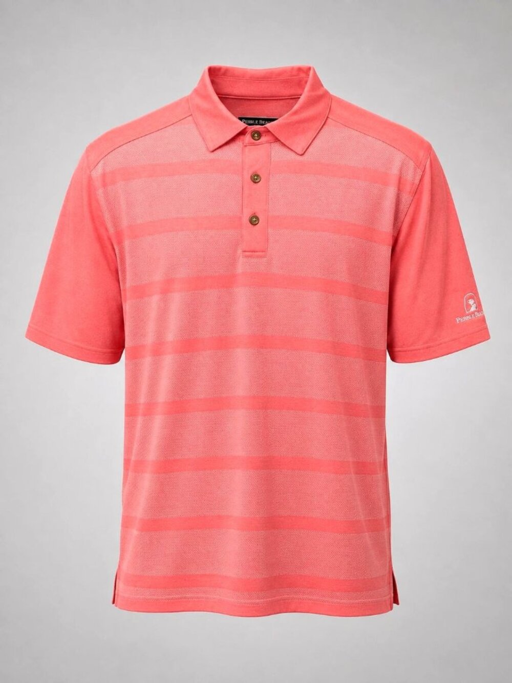Pebble Beach Mens XL Golf Polo Shirt Salmon Pink Striped Dry Luxe Performance